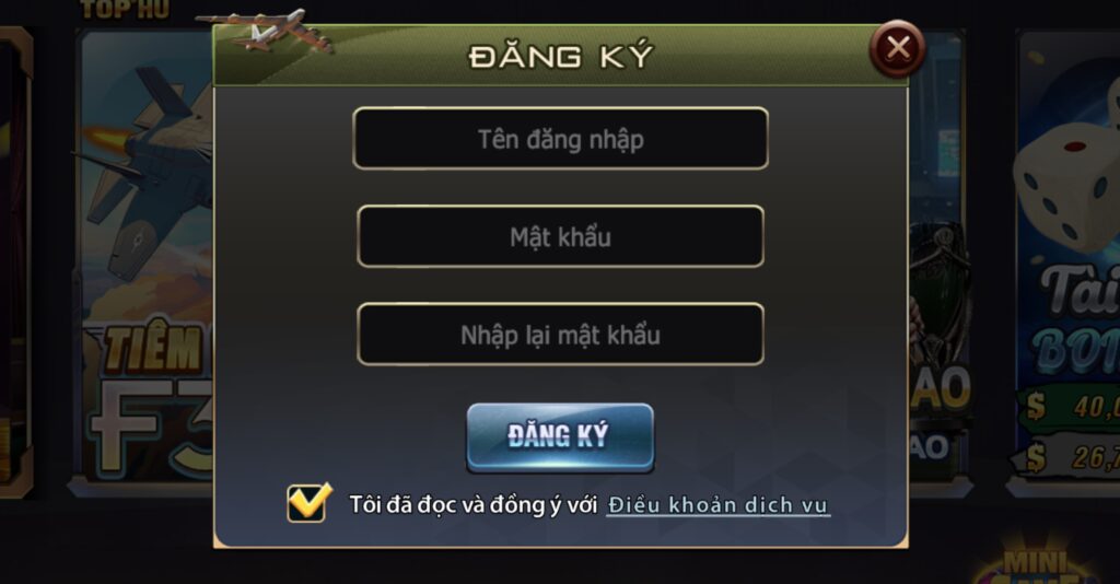 Bảng đăng ký tài khoản cổng game B52