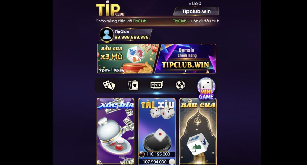 Giao diện cổng game TipClub